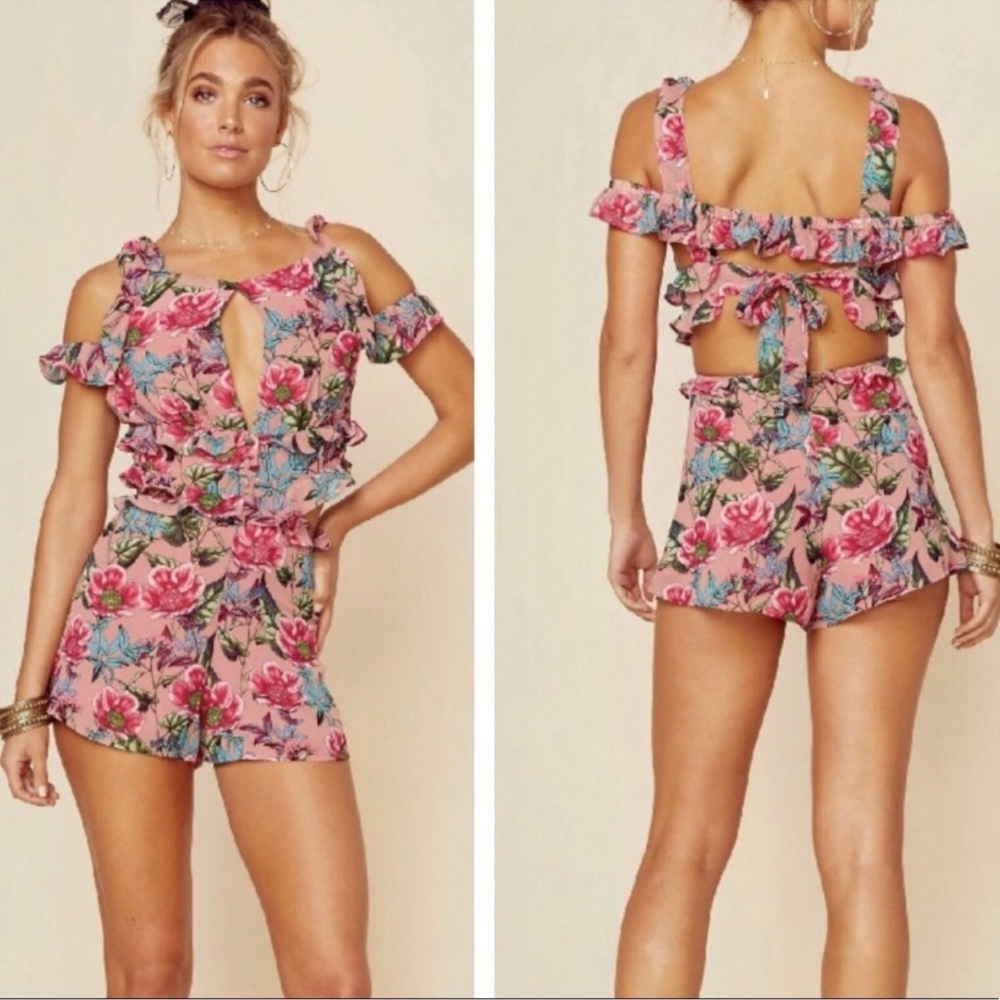 NWT For Love & Lemons Floral Churro Romper in Pink